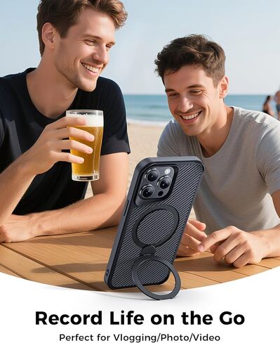 FlyReal مصمم لحالة iPhone 15 Pro مع حامل مغناطيسي 360 درجة ، حالة هاتف ألياف الكربون [متوافقة مع Magsafe] [حماية عسكرية 16 قدمًا] مع حلقة الوقوف 6.1 '' ، الأسود in Kuwait