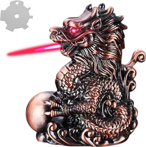 Torch Lighter, Creative Desktop Retro Dragon-Shaped Butane Lighter, Cool Adjustable Jet Red Flame Vintage Lighter, Refillable Butane Lighter for Tabletop Ornament Men Boyfriends Indoor (Red Copper-A) in Saudi Arabia