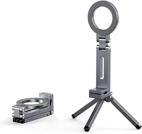 360° Rotation Magnetic Phone Stand with Tripod,Portable and Foldable Aluminium Alloy Phone Holder,Suitable for iPhone and All Mobile Phones,Essential Items for Flying or Traveling（Silver） in Kuwait