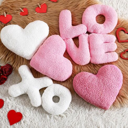 Beeveer 5 Pcs Valentine White Pink Red Heart Shape Pillow Cute Love Words Shaped Heart Shaped Pillow Soft Heart Throw Pillow Plush Heart Cushion for Girls Friends Children Gift Living/Dining Room in Kuwait