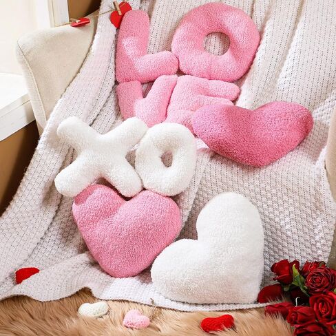 Beeveer 5 Pcs Valentine White Pink Red Heart Shape Pillow Cute Love Words Shaped Heart Shaped Pillow Soft Heart Throw Pillow Plush Heart Cushion for Girls Friends Children Gift Living/Dining Room in Kuwait