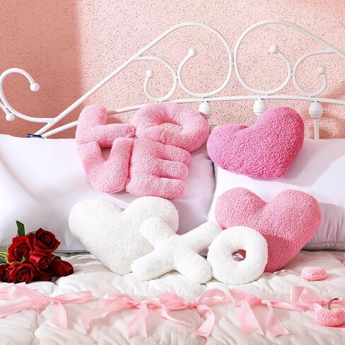 Beeveer 5 Pcs Valentine White Pink Red Heart Shape Pillow Cute Love Words Shaped Heart Shaped Pillow Soft Heart Throw Pillow Plush Heart Cushion for Girls Friends Children Gift Living/Dining Room in Kuwait