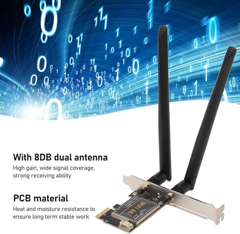 بطاقة Zunate 6e PCIe ، حتى 2400 ميجابت في الثانية ، بلوتوث 5.2 ، محول سلك أقل مع هوائي 8 ديسيبل ، محول شبكة أقل من الأسلاك للفوز 11 10 (لا قاعدة هوائي) in Kuwait