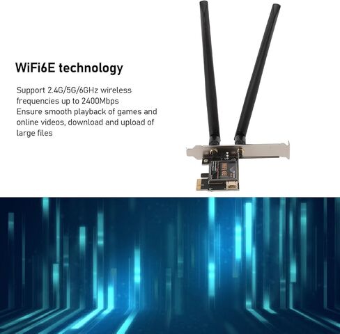 بطاقة Zunate 6e PCIe ، حتى 2400 ميجابت في الثانية ، بلوتوث 5.2 ، محول سلك أقل مع هوائي 8 ديسيبل ، محول شبكة أقل من الأسلاك للفوز 11 10 (لا قاعدة هوائي) in Kuwait