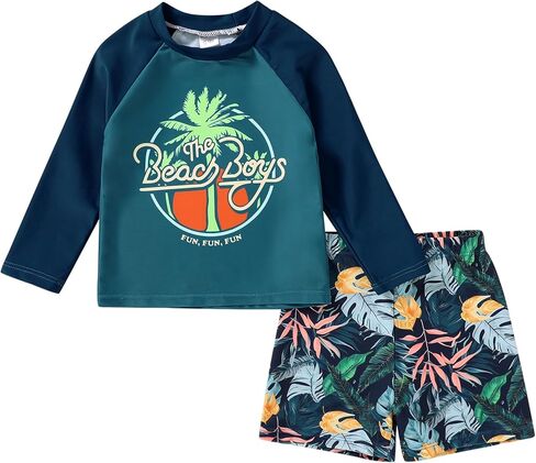 Happy Town Toddler Boys Swimsuits Trunk Rashguard Long Sleeve Swim Shirt Two Pieces Bathing Suits Surfing Suit Swimwear Beach Summer Outfits Clothes(Let's Play Dude,Cute Dino,3-4T) in Saudi Arabia