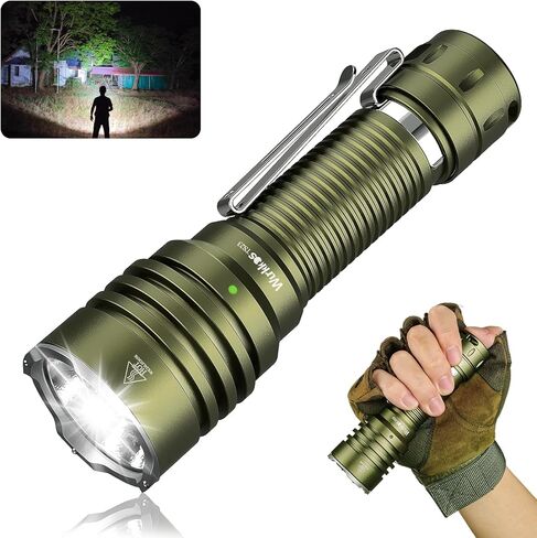LED Tactical Flashlight Rechargeable - TD03 EDC Flashlight 1800 High Lumens - Tail Rotary Switch One Click Strobe Flashlight Longest Range 1158 feet for Outdoor Indoor Activities in Kuwait