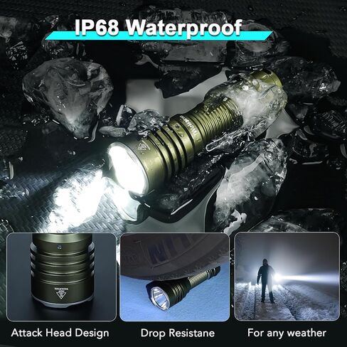 LED Tactical Flashlight Rechargeable - TD03 EDC Flashlight 1800 High Lumens - Tail Rotary Switch One Click Strobe Flashlight Longest Range 1158 feet for Outdoor Indoor Activities in Kuwait