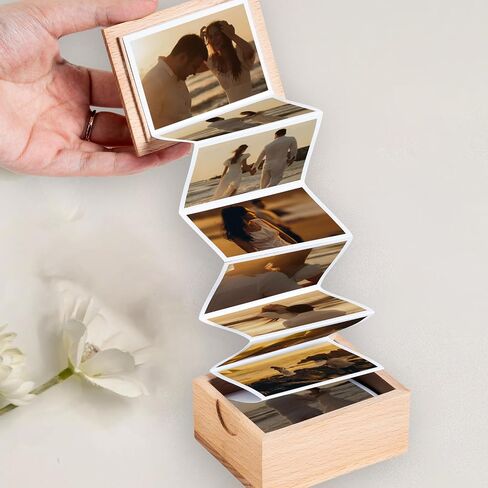 Personalized Pull Out Photo Wooden Box, Memory Keepsake Box, Custom Wooden Picture Box, Mini Photo Album Collection Gift, Memory Collection Gift, Valentine Day Gifts For Him & Her - DS 1 in Saudi Arabia