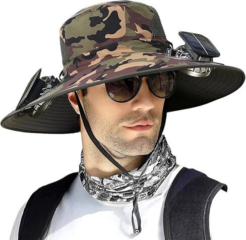 Solar Fan Hat, Wide Brim Solar Fan Outdoor Fishing Hat Sun Hat for Men with 2 Solar Fan Fishing Hats, UPF 50+ in Saudi Arabia