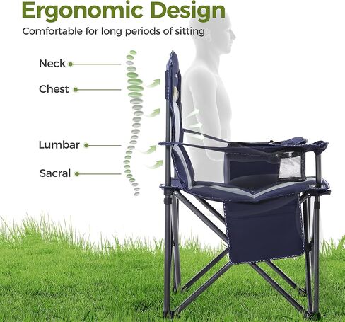 ALPHA CAMP Oversized Camping Folding Chair Heavy Duty with Cooler Bag Support 450 LBS Steel Frame Collapsible Padded Arm Quad Lumbar Back Chair Portable for Lawn Outdoor,Blue in Kuwait