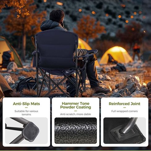 ALPHA CAMP Oversized Camping Folding Chair Heavy Duty with Cooler Bag Support 450 LBS Steel Frame Collapsible Padded Arm Quad Lumbar Back Chair Portable for Lawn Outdoor,Blue in Kuwait
