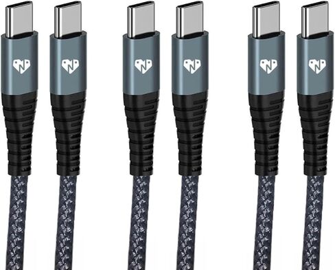كابل USB C إلى USB C من النايلون المضفر باللون الرمادي بقدرة 60 وات من النوع C سلك شحن سريع [عبوتان، 6 أقدام] in Kuwait