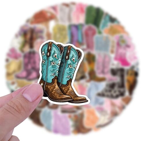 55PCS Cowboy Boots Stickers, Country Western Cowgirl Decals Vinyl Waterproof Sticker for Water Bottle Laptop Luggage Skateboard Guitar Scrapbook Phone Gifts for Teens Girls Adult (Multiple Colors-A) in Saudi Arabia