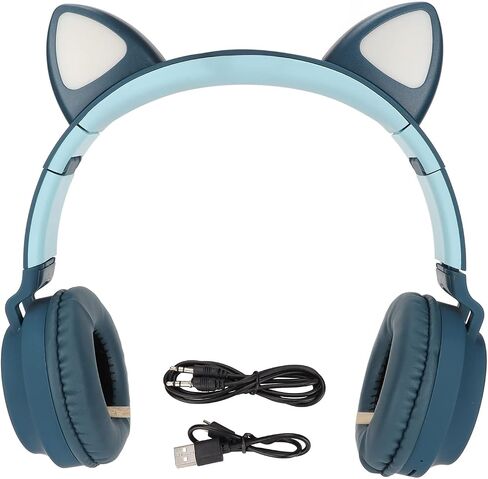 Acouto Cute Cat Ear Gaming Headpho with P Bass and LED Light, Foldable Design, Soft Earmuffs for Comfortable Wear (#1) in Saudi Arabia