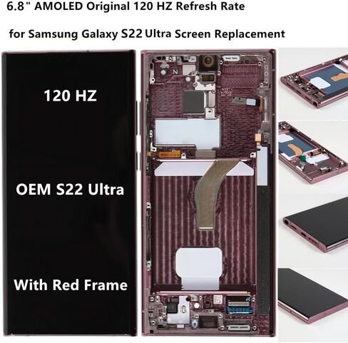 6.8 "الأصلي AMOLED 120 هرتز لـ Samsung Galaxy S22 Ultra Screen ReplaceMen OEM S22ULTRA 5G S908U S908U1 S908B S908E عرض مجموعة أرقام شاشة اللمس (مع إطار أسود+أدوات) in Kuwait