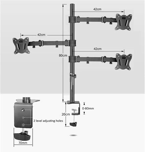 (80cm) DL-T902-380II Full Motion Three Monitor Desktop Stand Holder 10"-27" Clamp Grommet Hole Base PC Mount Foldable Arm 12kg(DL-T902-380II) in Saudi Arabia