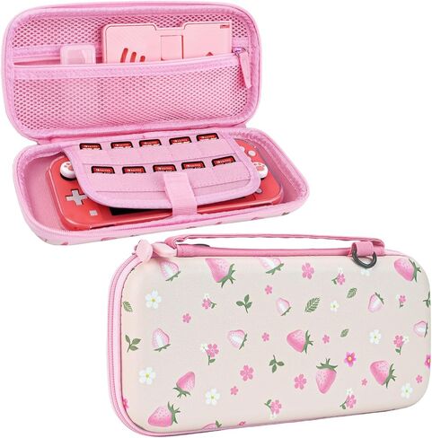 FIWWAT Switch 2 Case Carrying Case- for Nintendo Switch 2 2025 Accessories, Hard Shell Protective Cover Travel Bag with 10 Game Card Slots, for Girls Cute Strawberry Pink (Attachable Shoulder Strap) in Saudi Arabia