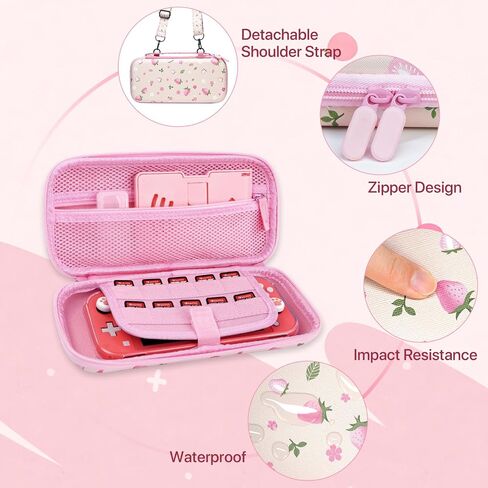 FIWWAT Switch 2 Case Carrying Case- for Nintendo Switch 2 2025 Accessories, Hard Shell Protective Cover Travel Bag with 10 Game Card Slots, for Girls Cute Strawberry Pink (Attachable Shoulder Strap) in Saudi Arabia