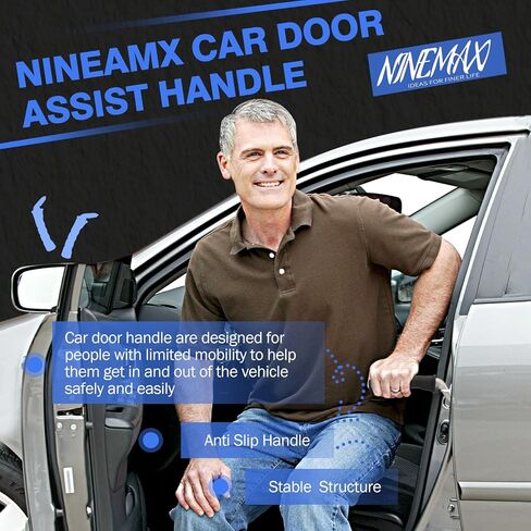 NINEMAX قطعتان من مقبض السيارة لمساعدة كبار السن - مقبض باب السيارة المحمول - مقبض معزز لباب السيارة لقضيب الإمساك بالمعاقين in Saudi Arabia