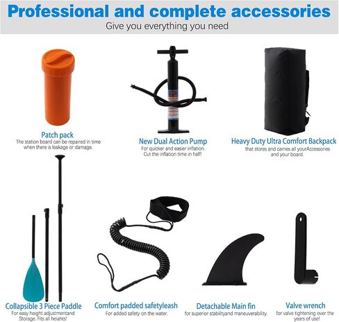 Inflatable Stand Up Paddle Board 10' 6"x 32"x 6" with Premium SUP Accessories - Backpack, Adjustable Paddle, Non-Slip Deck, Hand Pump, Leash, Fins, Waterproof Bag in Saudi Arabia