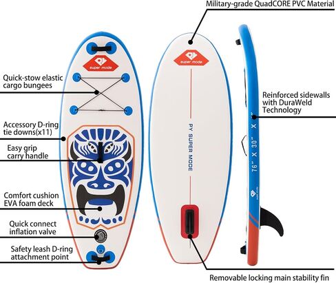 Inflatable Stand Up Paddle Board 10' 6"x 32"x 6" with Premium SUP Accessories - Backpack, Adjustable Paddle, Non-Slip Deck, Hand Pump, Leash, Fins, Waterproof Bag in Saudi Arabia