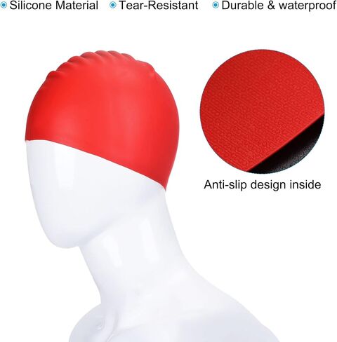 PATIKIL Silicone Swim Cap, 2 Pcs Waterproof Swimming Hat Non-Slip Adult Swimming Cap for Women and Men Swim Training Racing, Orange & Red in Saudi Arabia
