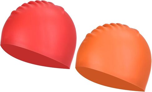 PATIKIL Silicone Swim Cap, 2 Pcs Waterproof Swimming Hat Non-Slip Adult Swimming Cap for Women and Men Swim Training Racing, Orange & Red in Saudi Arabia