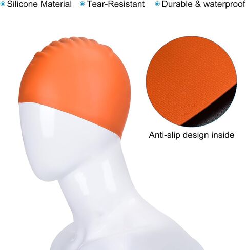 PATIKIL Silicone Swim Cap, 2 Pcs Waterproof Swimming Hat Non-Slip Adult Swimming Cap for Women and Men Swim Training Racing, Orange & Red in Saudi Arabia