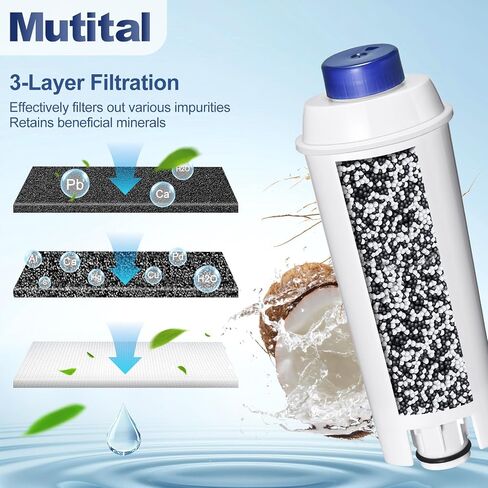 Coffee Machine Fitler, Delonghi Filter Replacement for DeLonghi DLSC002, Delonghi Magnifica Evo, Dinamica Plus, ESAM, ETAM, BCO, EC. Activated Carbon Water Filter Cartridges Softener (6 Pcs) in Saudi Arabia