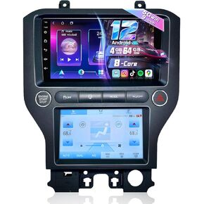 5Ghz WiFi 8 Core 4+64G Car Radio for Ford Mustang 2015-2021 Dual Screen Mustang Stereo 9 Inch Upgrade Radio with Wireless CarPlay Android Auto BT GPS DSP 48EQ FM/RDS Backup Camera SWC MIC