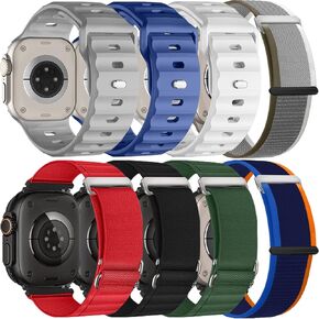 8 Pack Bands - Compatible with Apple Watch Ultra Band 49mm 46mm 45mm 44mm Men Women,Sport Bands for iWatch Ultra/Ultra 2/SE/SE 2/Series 10/9/8/7/6/5/4