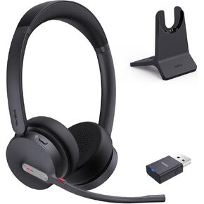 Yealink WH64 Hybrid Wireless Headset Dongle & Charging Stand, 492ft Range DECT&Bluetooth Headphones for Teams, Zoom UC,Dual Ear Noise Cancelling Portable Headsets with 3X Mic, 32H Calls,(PC/Phone)