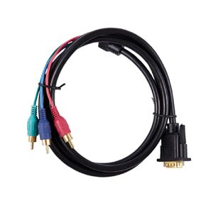 1.5M 4.9Ft 15 Pin Male to 3 R/CA RGB Male Video Cable Adapter Black