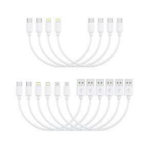 [10in, 10-Pack] Multi Short USB/C Cables Fast Charge & Sync to Type-C/Lightning/Micro USB Cords Bulk for Charging Stations Compatible with iPhone16&15, iPhone5-14, iPads, iPods, Mobiles, Tablets,White