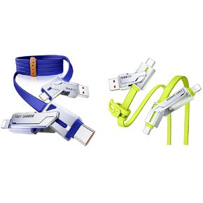 SHEZI 2 Pack Cable Bundle, 4 in 1 240W USB C Cable(Green) with 4 in 1 USB C Cable 240W 5FT(Blue) Bundle