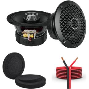 DS18 Ultimate Sound Bundle: Pair PRO-ZT6 Midrange Speakers, Foam Rings & Speaker Wire 16Ga – Power, Clarity & Durability