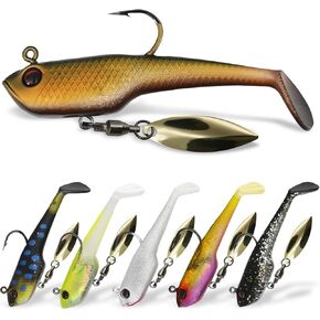 Weedless Soft Fishing Lures for Freshwater and Saltwater, Premium Pre-Rigged Jig Head Paddle Tail Swimbaits for Bass Fishing，Jigs Fishing Bait for Crappie Trout Walleye, Amazing Fishing Gifts