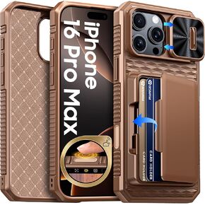 for iPhone 16 Pro Max Case with Card Holder (4-5 Cards) [Camera Control Button] [Slide Camera Cover] [RFID Blocking] Shockproof Rugged Silicone Wallet Case Phone for iPhone 16 Pro Max,Desert
