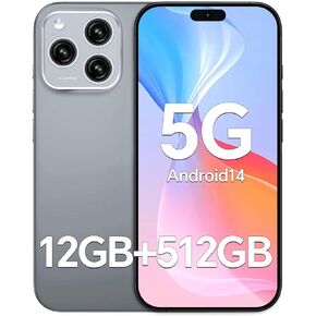 Unlocked Phones P16 Promax, 6.7" HD Screen Cell Phone with Android 14, 12GB+512GB, 108MP+48MP Camera Unlocked Smartphone, 7000mAh Battery/5G/Dual Sim/Face ID/GPS, White