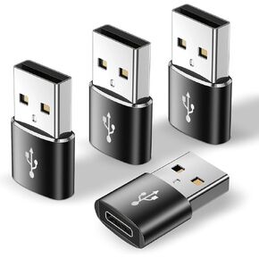 USB C to USB Adaptor, USB to Type C Adapter 4Pack, Type C Female to A Male Charger Cable Converter Compatible with Mbook, Notebook, Tablet, Smartphone, Airpods,Galaxy S23 S24 A34 (Black)