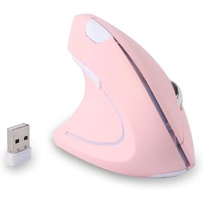 Left Handed Mouse, Wireless 2.4 GHz USB Lefty Left Hand Ergonomic Vertical Mouse, Less Noise Mice with USB Receiver, 6 Buttons 3 Adjustable DPI 800/1200/1600 for Laptop Computer PC Desktop Mac(pink)
