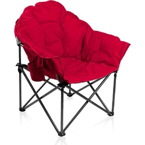 ALPHA CAMP Oversized Camping Chairs Padded Moon Round Chair Saucer Recliner with Folding Cup Holder and Carry Bag