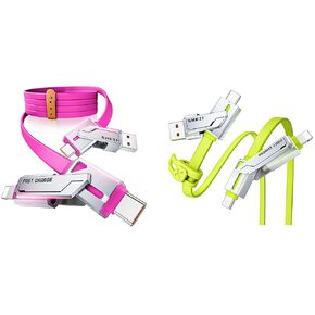 SHEZI 2 Pack Cable Bundle, 4 in 1 240W USB C Cable(Green) with 4 in 1 USB C Cable 240W 5FT(Pink) Bundle