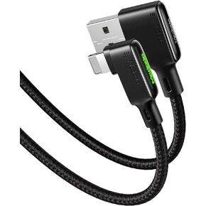 MCDODO USB 90 درجة يمين تصميم الزاوية ألعاب LED NYLON SYNC SYNC شحن بيانات USB 6ft/1.8m كابل متوافق مع iPhone 14/13/12/11 PRO MAX (أسود ، 4ft/1.2m)