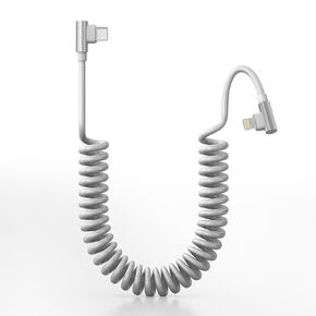 Coiled Lightning Cable for Apple CarPlay - 90 Degree USB C to Lightning Car Charger Cable with 480Mbps Data, 2.4A Fast Charge Retractable iPhone Charging Cord for iPhone14/13/12/11 Pro Max/iPad