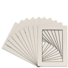 Pack of TEN 6x9 Mats Bevel Cut for 4x5 Photos - Acid Free White with Black Core Precut Matboards For Pictures, Photos, Framing - 4-ply Thickness