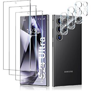 3+3 Pack for Samsung Galaxy S24 Ultra 5G Screen Protector, Shatterproof Premium Tempered Glass + Camera Lens Film, Support Fingerprint Unlock, 9H Hardness, Zero Bubble