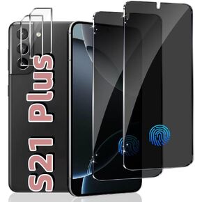 (2+2 Packs) for Galaxy S21 Plus Privacy Screen Protector and Camera Lens Protector 6.7 Inch,Fingerprint Unlock, Anti Spy, 9H Hardness, Scratch Resistant, Easy Installation, High Sensitivity Touch