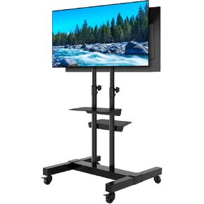 TAVR Dual Mobile TV Stand Rolling TV Cart Floor Stand with 2 TV Brackets on Locking Wheel Height Adjustable Shelf for 32-70 inch Flat/Curved Screen Gaming Console Display,Loading 110 lbs