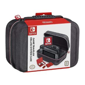 Officially Licensed Nintendo Switch System Carrying Case – Protective Deluxe Travel System Case – Joy-Con Contoller, Game Cartridges and SD Card Cutouts – Black Ballistic Nylon Exterior